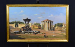 Veduta del foro Boario con la fontana di Bizzaccheri e il tempio di Vesta, pittore del XIX secolo